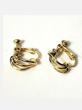 VINTAGE Goldtone Swirl Screw-Back Clip On Earrings